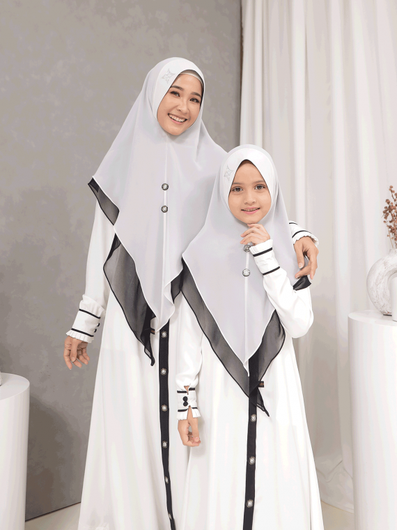 SHANUM – Gamis Set (Black & White) - Gambar 2
