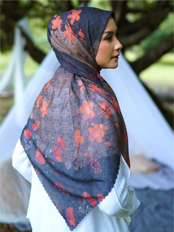 KHALISA - Scarf Printing (Navy) - Gambar 2