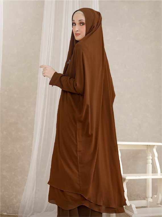ALESHA - Gamis Set (Coklat) - Gambar 3