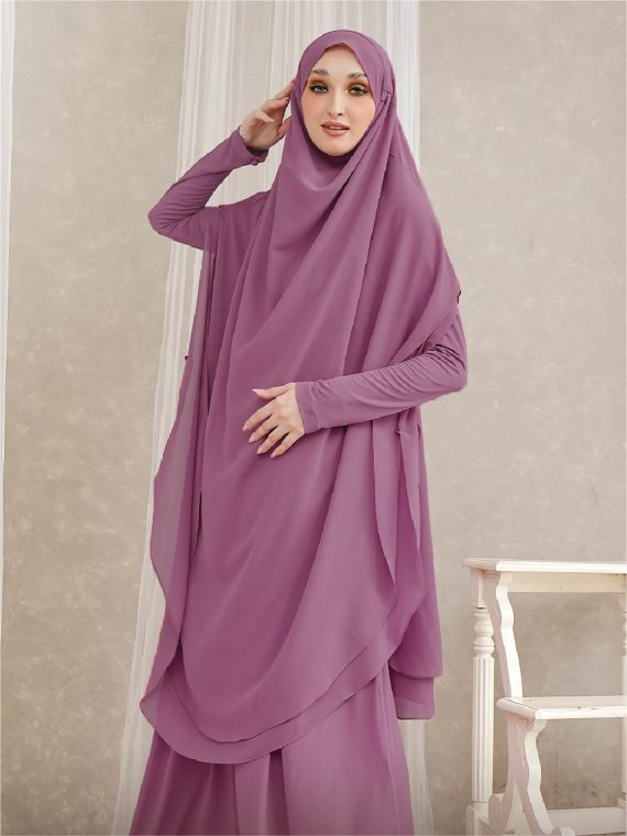 FAKHIYA - Gamis Set 2 in 1 (Dusty Violet) - Gambar 4