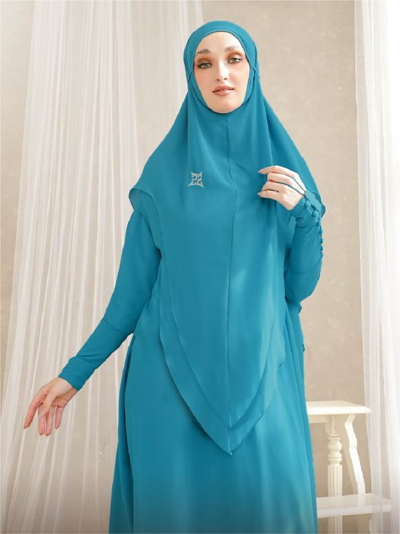 ARELIA - Abaya Full Set (Tosca Blue) - Gambar 3