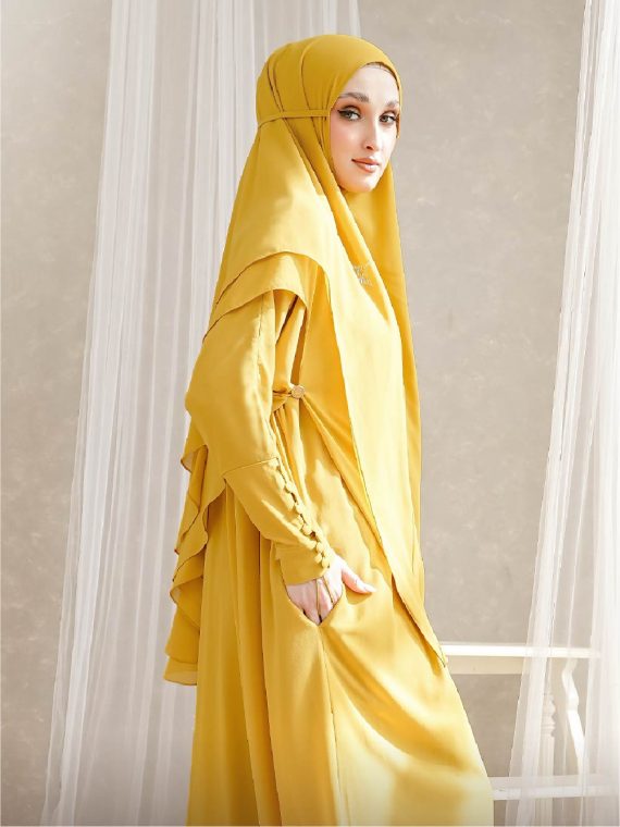 ARELIA – Abaya Full Set (Light Mustard) - Gambar 4