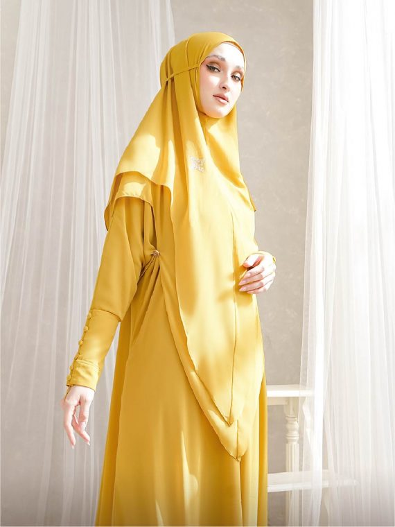 ARELIA – Abaya Full Set (Light Mustard) - Gambar 3