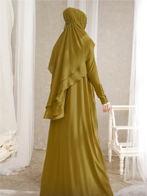 ARELIA – Abaya Full Set (Olive Green) - Gambar 4