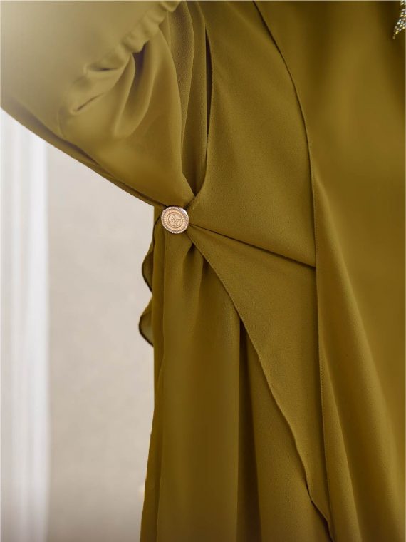 ARELIA – Abaya Full Set (Olive Green) - Gambar 3