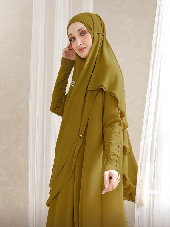 ARELIA – Abaya Full Set (Olive Green) - Gambar 2