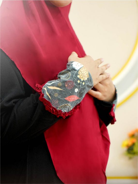 ADINDA – Gamis Set (Black Maroon) - Gambar 2