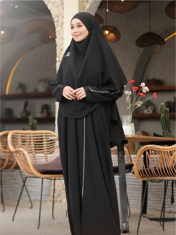 NAURA – Gamis Set (Black) - Gambar 2