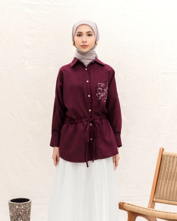 ASVARA - Blouse (Burgundy) - Gambar 3